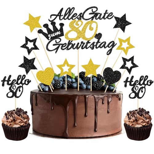 BURGEON Torten Deko 80. Geburtstag, 13 Stück Tortendeko, Alles Gute zum 80. Jahr, Happy 80th Birthday Cake Topper, Kuchendeko Kuchen Topper Gold Schwarz für Mädchen Junge BURGEON Torten Deko 80. Geburtstag, 13 Stück Tortendeko, Alles Gute zum 80. Jahr, Happy 80th Birthday Cake Topper, Kuchendeko Kuchen Topper Gold Schwarz für Mädchen Junge von BURGEON