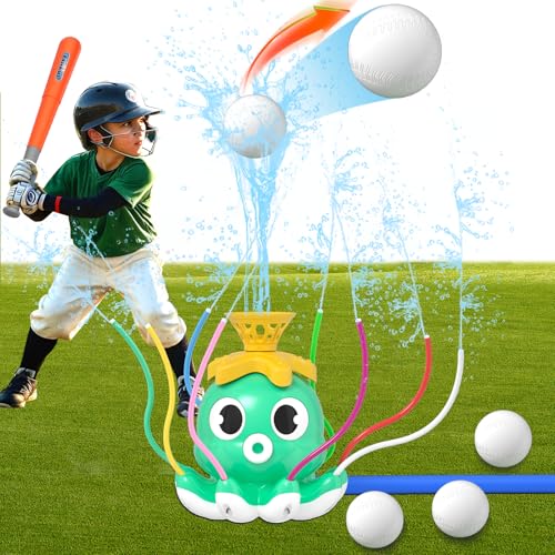 2-in-1 Wassersprinkler für Kinder, Wasser Baseballspielzeug, Garten Rasen Wasserspielzeug, Outdoor Gartenspielzeug für Kinder für ab 3 Jahre Jungen Mädchen(Oktopus) von BURMONG