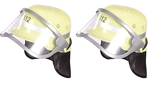 BUSDUGA 2824 Feuerwehr Helm für Kinder mit Klappvisier und Nackentuch, ideal zum Spielen oder verkleiden (2X Feuerwehrhelm) von BUSDUGA