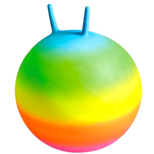 BUSDUGA 2902 Regenbogen Hüpfball Neonfarben Ø 50 cm, Sprungball mit Griffen von BUSDUGA