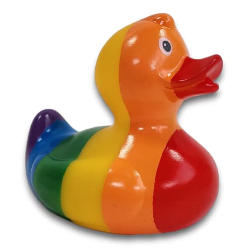 BUSDUGA 4097 Badeente – Regenbogen – Quietscheentchen Badespielzeug 10x10x8,5cm von BUSDUGA