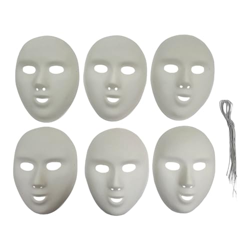 BUSDUGA 4391 6er Set Theatermasken zum bemalen und gestalten, 20x15cm, Masken zur individuellen Gestaltung, Kindergeburtstag Halloween Fasching (ohne Federn) von BUSDUGA