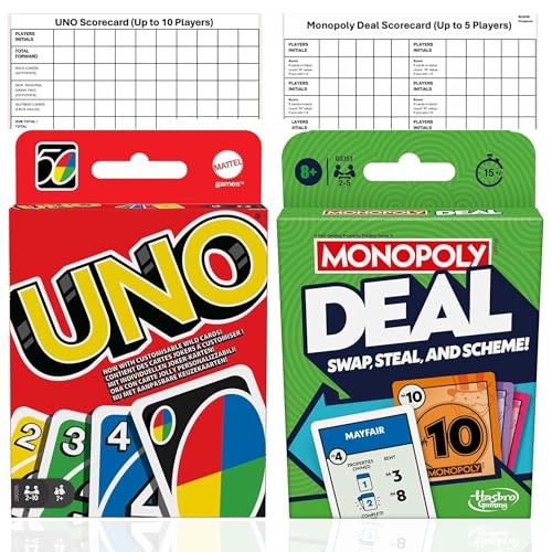 Uno Cards & Monopoly Deal - Kartenspiele Set + Scorekarten | Uno Kartenspiel, Monopoly Deal Kartenspiel, Kinder Reisespiele, Familienspiel Mattel und Hasbro Uno Cards & Monopoly Deal - Kartenspiele Set + Scorekarten | Uno Kartenspiel, Monopoly Deal Kartenspiel, Kinder Reisespiele, Familienspiel Mattel und Hasbro von BUSHE Products