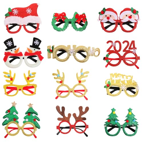 BUTIFULSIC 12 Stk Weihnachtsbrillengestelle Brille Mit Weihnachtsschleife Brillengestell Für Den Weihnachtsmann Rote Santa-sonnenbrille Glitzernde Weihnachtsgläser Kind Plastik Weihnachten von BUTIFULSIC