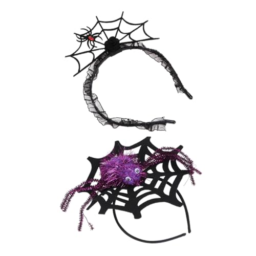 BUTIFULSIC 2 Stück Halloween Spinnennetz Haarreifen mit Großem Spinnendesign Schwarzer und Violetter Haarschmuck Elastisches Stirnband für Damen und Mädchen für Kostümfest Masquerade Party von BUTIFULSIC