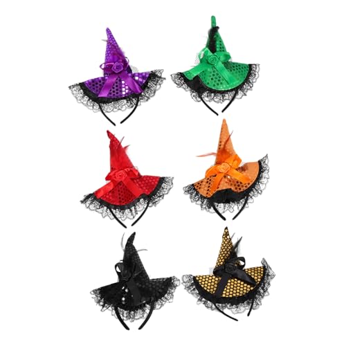 BUTIFULSIC 6 Stück Teiliges Halloween Hexenhut Stirnband aus Spitze und Pailletten Leichter Bequemer Kopfschmuck für Damen Wiederverwendbar Langlebig für Party und Cosplay Anlässe von BUTIFULSIC