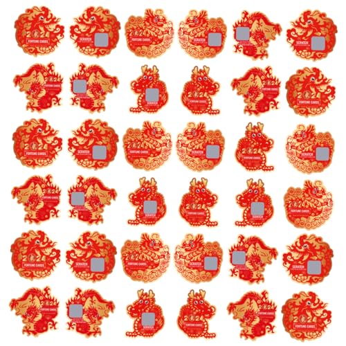 BUTIFULSIC 64St Lotteriekarte „Jahr des Drachen“. chinesisches neujahr Dimensions rot Leere Geschenkkarten Chinesisches Jahr-Rubbelkarte Geschenke Glückliche Rubbelkarte glückliches Rubbellos von BUTIFULSIC