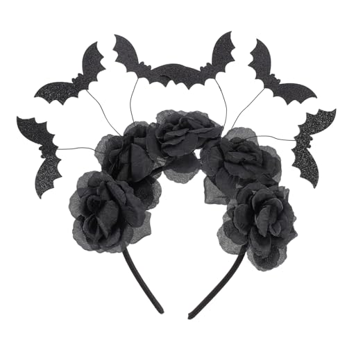 BUTIFULSIC Halloween Schwarzes Rosen Spinnen Haarband mit Fledermaus Design Originelles Blumenkopfstück und Bequem für Kostümparty Cosplay und Fasching Einheitsgröße für Damen und Mädchen von BUTIFULSIC