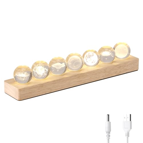 BUTORY 1 Set Sonnensystem Planet 3d Kristallkugel Nachtlicht FüR Raumplaneten Kristalldekoration Led Nachtlicht Mit Holzsockel Sieben Planeten Deko FüR Festival Geschenk von BUTORY