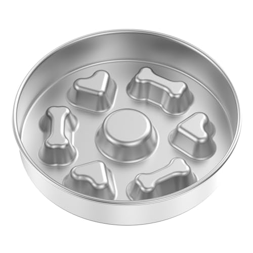Edelstahl Slow Feeder Dog Bowl Choke Hundefutterschale mit Nicht überrutscher Boden Geschirrspüler Safer Quadrat/Runde für Haustierhaus(silbrig-1-kreisförmig) von BUTORY