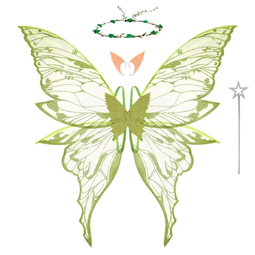 Feenflügel Erwachsene Erwachsene Flügel Kostüm Fee Stirnband Feenflügel Kostüm Sterne Feenstäbe Elfenohren für Weihnachts Karneval Geburtstags Cosplay Party Feen-Mottopartys (Grün) von BUTORY