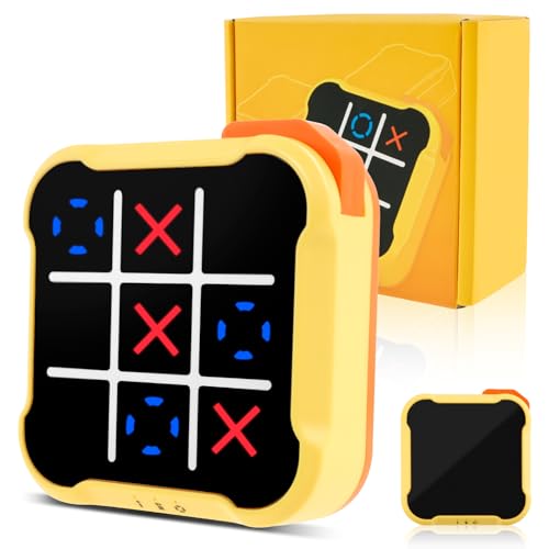 Tic Tac Toe Bolt Game 4-In-1 Handheld Spielkonsole Toe Spiel Klassisches Lernspielzeug Puzzlespielkonsole Tragbare Reisespiele Portable Fidget Toy Board Games for Kids and Adults (gelb) von BUTORY