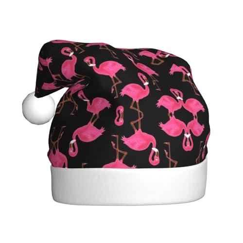 BUULOO Weihnachten, bedruckte schöne rosa Flamingos Weihnachtsmannmütze, Urlaubszubehör für Erwachsene, Urlaub, Weihnachten, Motto-Party, bequeme Weihnachtsmütze. von BUULOO