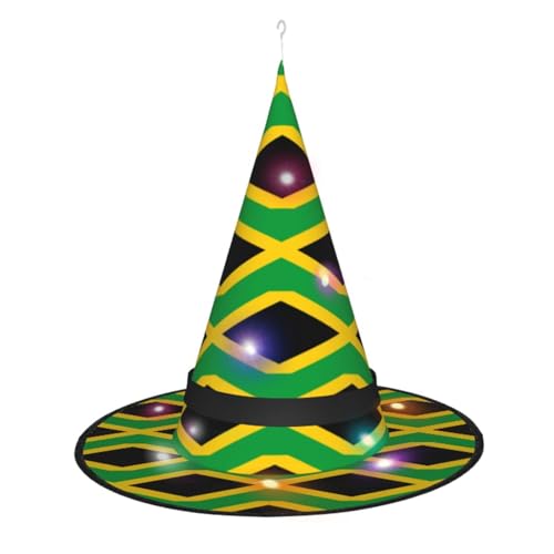 Hängender beleuchteter Hexenhut mit Jamaika-Flagge, Halloween-Hexenhut, beleuchteter Hexenhut mit 3 Beleuchtungsmodi, Innen- und Außenbereich, Garten, Terrasse, Party-Dekoration. von BUULOO