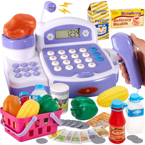 BUYGER Groß Elektronische Kasse Kaufladen Kinder, mit Scanner Waage Mikrofon, Spielkasse mit Litcht und Sound, Kasse Spielzeug für Kinder Mädchen ab 3 Jahre BUYGER Groß Elektronische Kasse Kaufladen Kinder, mit Scanner Waage Mikrofon, Spielkasse mit Litcht und Sound, Kasse Spielzeug für Kinder Mädchen ab 3 Jahre von BUYGER