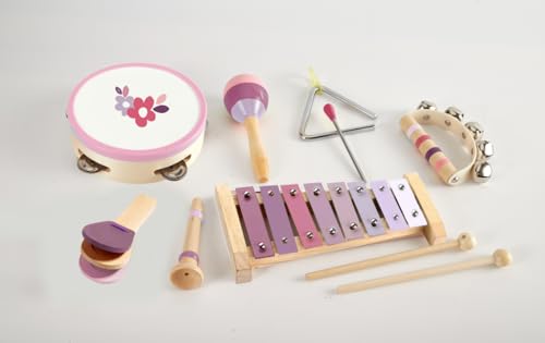 BUYGER Kinder Musikinstrumente aus Holz mit Xylophon Tamburin, Baby Musikspielzeug, Montessori Musikalische Früherziehung, Holzspielzeug Geschenk für Kinder ab 1 Jahre von BUYGER