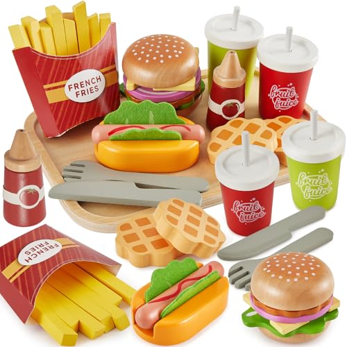 BUYGER Küchenspielzeug Lebensmittel Spielzeug aus Holz, DIY Hamburger Hot Dog Spielzeug, Kinderküche Spielküche Zubehör, Holzspielzeug Rollenspiele Geschenk für Kinder ab 3+ Jahren BUYGER Küchenspielzeug Lebensmittel Spielzeug aus Holz, DIY Hamburger Hot Dog Spielzeug, Kinderküche Spielküche Zubehör, Holzspielzeug Rollenspiele Geschenk für Kinder ab 3+ Jahren von BUYGER
