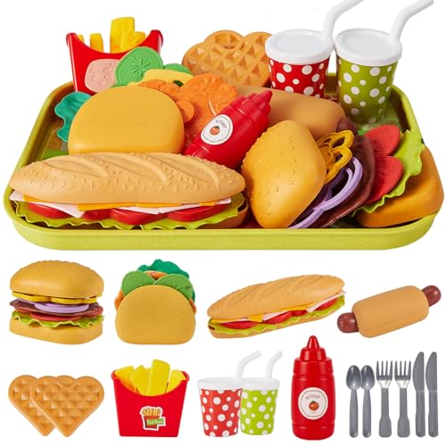BUYGER Küchenspielzeug Lebensmittel Spielzeug für Kinder, Kinderküche Zubehör, Taco Hamburger Fast Food Kindergrill Spielzeug, Plastik Spiel Essen für Matschküche, Rollenspiele Geschenk 3 + Jahre BUYGER Küchenspielzeug Lebensmittel Spielzeug für Kinder, Kinderküche Zubehör, Taco Hamburger Fast Food Kindergrill Spielzeug, Plastik Spiel Essen für Matschküche, Rollenspiele Geschenk 3 + Jahre von BUYGER