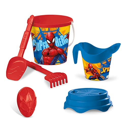 Mondo Toys - BUCKET SET + WATER CAN SPIDERMAN - Sandeimer Set ø17 cm mit Giesser - 6-Teiliges Strandspielzeug Set für Kinder ab 3 Jahren, Strandset - 18427 von Mondo