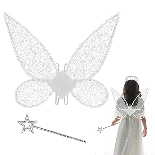 BUZIFU Feenflügel Kinder Schmetterlingsflügel Damen Mädchen Feenflügel Glitzernde Engelsflügel Fee Kostüm Damen Erwachsene Feen Flügel Fairy Wings mit Sternenstab für Halloween Karneval Cosplay von BUZIFU