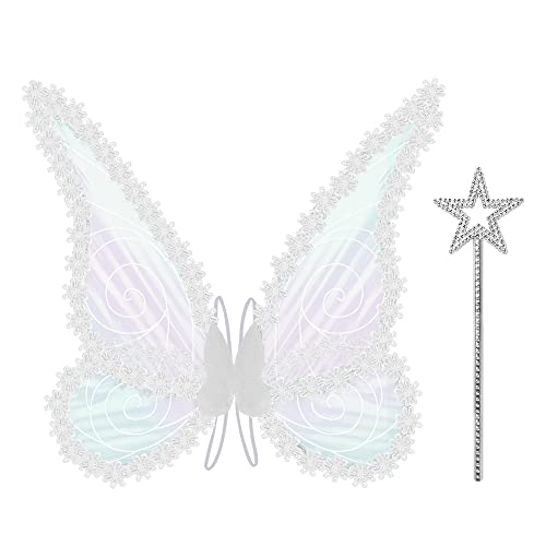 BUZIFU Feenflügel Kinder Schmetterlingsflügel Elfenflügel Glitzernde Schiere Flügel Engelsflügel Prinzessinnenflügel Erwachsene Feen Flügel mit Zauberstab Für Damen Fasching oder Feen-Mottopartys von BUZIFU