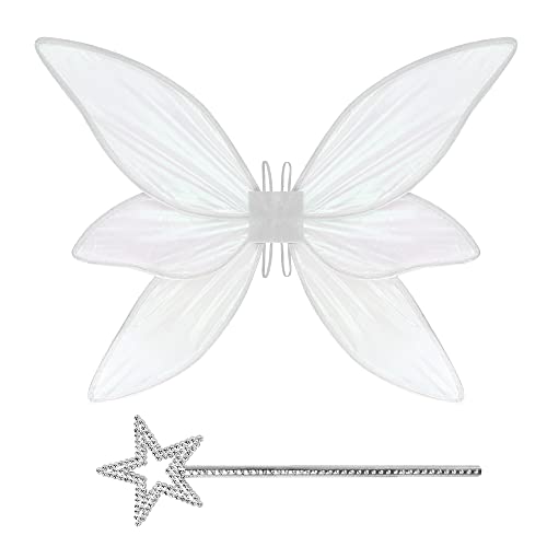BUZIFU Feenflügel Schmetterlingsflügel Damen Mädchen Feenflügel Glitzernde Engelsflügel Fee Kostüm Damen Erwachsene Feen Flügel Prinzessinnenflügel mit Sternenstab für Halloween Karneval Cosplay von BUZIFU