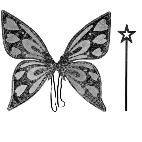 BUZIFU Feenflügel mit Zauberstab Feen Flügel Feenflügel Kinder Schmetterlingsflügel Elfenflügel Damen Fee Kostüm Fairy Wings Flügel Fee für Weihnachts Karneval Geburtstags Cosplay Party(Schwarz) BUZIFU Feenflügel mit Zauberstab Feen Flügel Feenflügel Kinder Schmetterlingsflügel Elfenflügel Damen Fee Kostüm Fairy Wings Flügel Fee für Weihnachts Karneval Geburtstags Cosplay Party(Schwarz) von BUZIFU