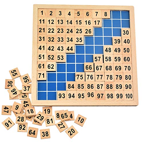 BUZIFU Montessori Mathematik Puzzle Holz Digital Board 1-100 Kontinuierliche Zahlen Kinder Kind Mathe Unterricht Hunderterbrett für frühe Motorik Entwicklung & Ausbildung ihres Kindes von BUZIFU