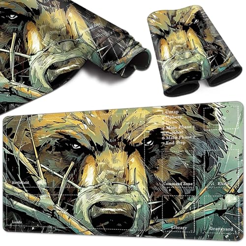 Magic Card Game Playmat 61 x 35,6 cm, genähte Kanten, TCG-Spielmatte mit Zonen, rutschfeste Gummi-Rückseite, Sammelkartenspiel, Brettspiel-Matte, Bär von BVCLKJPOI