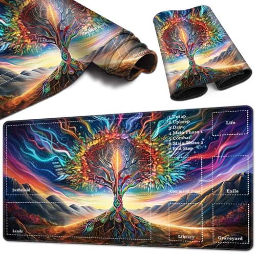 Magic Card Game Playmat 61 x 35,6 cm, genähte Kanten, TCG-Spielmatte mit Zonen, rutschfeste Gummi-Rückseite, Sammelkartenspiel, Brettspiel-Matte, Baum des Lebens Magic Card Game Playmat 61 x 35,6 cm, genähte Kanten, TCG-Spielmatte mit Zonen, rutschfeste Gummi-Rückseite, Sammelkartenspiel, Brettspiel-Matte, Baum des Lebens von BVCLKJPOI
