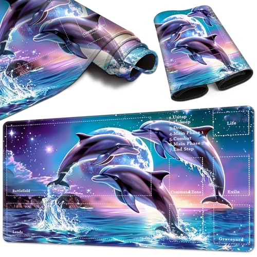 Magic Card Game Playmat 61 x 35,6 cm, genähte Kanten, TCG-Spielmatte mit Zonen, rutschfeste Gummi-Rückseite, Sammelkartenspiel, Brettspiel-Matte, Delfin Magic Card Game Playmat 61 x 35,6 cm, genähte Kanten, TCG-Spielmatte mit Zonen, rutschfeste Gummi-Rückseite, Sammelkartenspiel, Brettspiel-Matte, Delfin von BVCLKJPOI