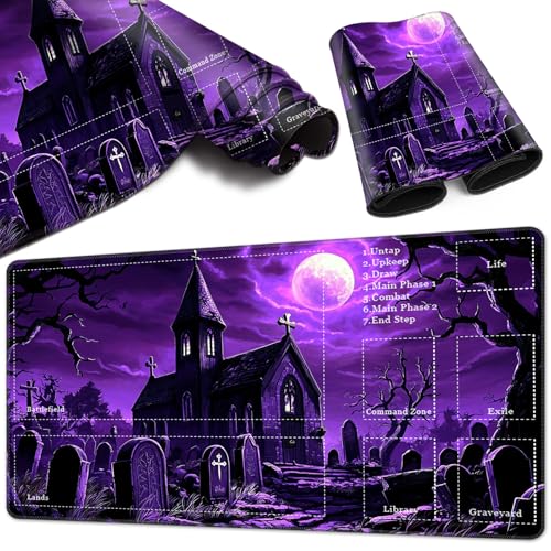 Magic Card Game Playmat 61 x 35,6 cm, genähte Kanten, TCG-Spielmatte mit Zonen, rutschfeste Gummi-Rückseite, Sammelkartenspiel, Brettspiel-Matte, Dunkles Schloss Magic Card Game Playmat 61 x 35,6 cm, genähte Kanten, TCG-Spielmatte mit Zonen, rutschfeste Gummi-Rückseite, Sammelkartenspiel, Brettspiel-Matte, Dunkles Schloss von BVCLKJPOI