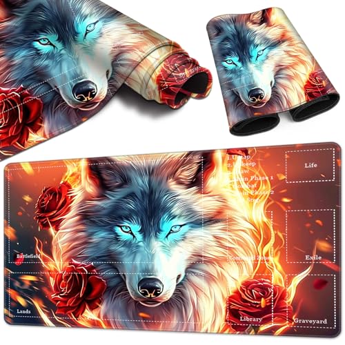 Magic Card Game Playmat 61 x 35,6 cm, genähte Kanten, TCG-Spielmatte mit Zonen, rutschfeste Gummi-Rückseite, Sammelkartenspiel, Brettspiel-Matte, Flammenwolf Magic Card Game Playmat 61 x 35,6 cm, genähte Kanten, TCG-Spielmatte mit Zonen, rutschfeste Gummi-Rückseite, Sammelkartenspiel, Brettspiel-Matte, Flammenwolf von BVCLKJPOI