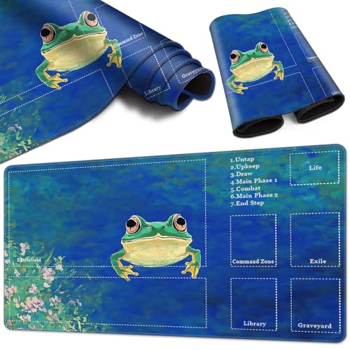 Magic Card Game Playmat 61 x 35,6 cm, genähte Kanten, TCG-Spielmatte mit Zonen, rutschfeste Gummi-Rückseite, Sammelkartenspiel, Brettspiel-Matte, Frosch von BVCLKJPOI