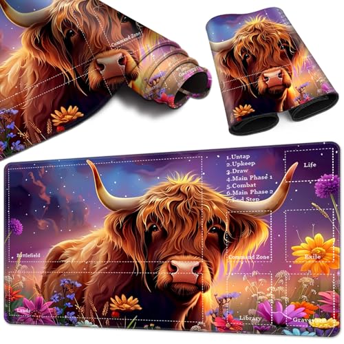 Magic Card Game Playmat 61 x 35,6 cm, genähte Kanten, TCG-Spielmatte mit Zonen, rutschfeste Gummi-Rückseite, Sammelkartenspiel, Brettspiel-Matte, Hochlandrinder Magic Card Game Playmat 61 x 35,6 cm, genähte Kanten, TCG-Spielmatte mit Zonen, rutschfeste Gummi-Rückseite, Sammelkartenspiel, Brettspiel-Matte, Hochlandrinder von BVCLKJPOI