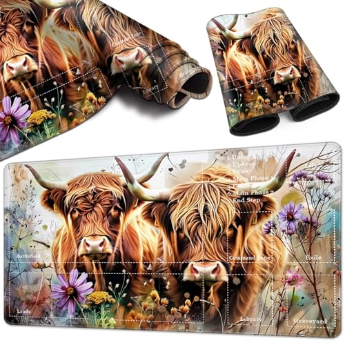 Magic Card Game Playmat 61 x 35,6 cm, genähte Kanten, TCG-Spielmatte mit Zonen, rutschfeste Gummi-Rückseite, Sammelkartenspiel, Brettspiel-Matte, Kuh von BVCLKJPOI