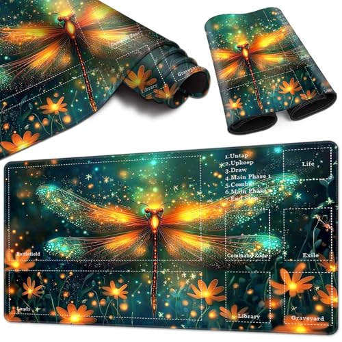Magic Card Game Playmat 61 x 35,6 cm, genähte Kanten, TCG-Spielmatte mit Zonen, rutschfeste Gummi-Rückseite, Sammelkartenspiel, Brettspiel-Matte, Libelle Magic Card Game Playmat 61 x 35,6 cm, genähte Kanten, TCG-Spielmatte mit Zonen, rutschfeste Gummi-Rückseite, Sammelkartenspiel, Brettspiel-Matte, Libelle von BVCLKJPOI