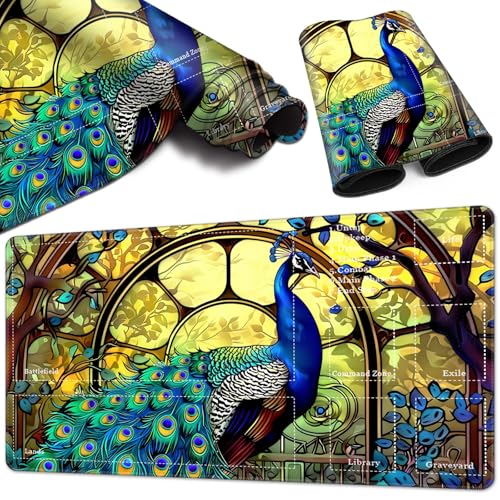 Magic Card Game Playmat 61 x 35,6 cm, genähte Kanten, TCG-Spielmatte mit Zonen, rutschfeste Gummi-Rückseite, Sammelkartenspiel, Brettspiel-Matte, Pfau Magic Card Game Playmat 61 x 35,6 cm, genähte Kanten, TCG-Spielmatte mit Zonen, rutschfeste Gummi-Rückseite, Sammelkartenspiel, Brettspiel-Matte, Pfau von BVCLKJPOI
