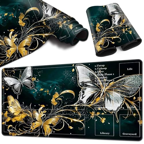Magic Card Game Playmat 61 x 35,6 cm, genähte Kanten, TCG-Spielmatte mit Zonen, rutschfeste Gummi-Rückseite, Sammelkartenspiel, Brettspiel-Matte, Schmetterling von BVCLKJPOI