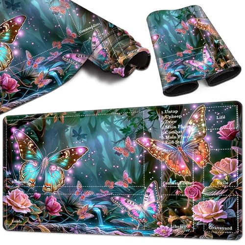 Magic Card Game Playmat 61 x 35,6 cm, genähte Kanten, TCG-Spielmatte mit Zonen, rutschfeste Gummi-Rückseite, Sammelkartenspiel, Brettspiel-Matte, Schmetterling Magic Card Game Playmat 61 x 35,6 cm, genähte Kanten, TCG-Spielmatte mit Zonen, rutschfeste Gummi-Rückseite, Sammelkartenspiel, Brettspiel-Matte, Schmetterling von BVCLKJPOI