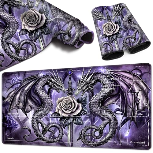 Magic Card Game Playmat 61 x 35,6 cm, genähte Kanten, TCG-Spielmatte mit Zonen, rutschfeste Gummi-Rückseite, Sammelkartenspiel, Brettspiel-Matte, Schwert-Drachen-Rose Magic Card Game Playmat 61 x 35,6 cm, genähte Kanten, TCG-Spielmatte mit Zonen, rutschfeste Gummi-Rückseite, Sammelkartenspiel, Brettspiel-Matte, Schwert-Drachen-Rose von BVCLKJPOI