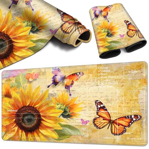 Magic Card Game Playmat 61 x 35,6 cm, genähte Kanten, TCG-Spielmatte mit Zonen, rutschfeste Gummi-Rückseite, Sammelkartenspiel, Brettspiel-Matte, Sonnenblumen-Schmetterling Magic Card Game Playmat 61 x 35,6 cm, genähte Kanten, TCG-Spielmatte mit Zonen, rutschfeste Gummi-Rückseite, Sammelkartenspiel, Brettspiel-Matte, Sonnenblumen-Schmetterling von BVCLKJPOI