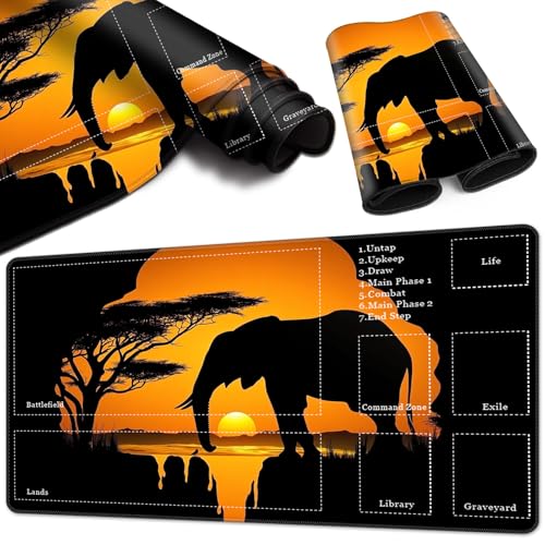Magic Card Game Playmat 61 x 35,6 cm, genähte Kanten, TCG-Spielmatte mit Zonen, rutschfeste Gummi-Rückseite, Sammelkartenspiel, Brettspiel-Matte, Sonnenuntergang-Elefant Magic Card Game Playmat 61 x 35,6 cm, genähte Kanten, TCG-Spielmatte mit Zonen, rutschfeste Gummi-Rückseite, Sammelkartenspiel, Brettspiel-Matte, Sonnenuntergang-Elefant von BVCLKJPOI