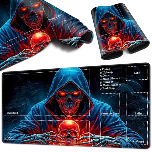Magic Card Game Playmat 61 x 35,6 cm, genähte Kanten, TCG Spielmatte mit Zonen, rutschfeste Gummi-Rückseite, Sammelkartenspiel, Brettspiel-Matte, Totenkopf-Skelett Magic Card Game Playmat 61 x 35,6 cm, genähte Kanten, TCG Spielmatte mit Zonen, rutschfeste Gummi-Rückseite, Sammelkartenspiel, Brettspiel-Matte, Totenkopf-Skelett von BVCLKJPOI