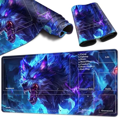 Magic Card Game Playmat 61 x 35,6 cm, genähte Kanten, TCG-Spielmatte mit Zonen, rutschfeste Gummi-Rückseite, Sammelkartenspiel, Brettspiel-Matte, Wolf Magic Card Game Playmat 61 x 35,6 cm, genähte Kanten, TCG-Spielmatte mit Zonen, rutschfeste Gummi-Rückseite, Sammelkartenspiel, Brettspiel-Matte, Wolf von BVCLKJPOI
