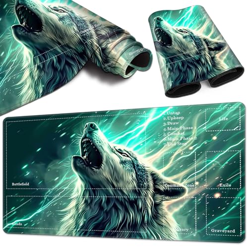 Magic Card Game Playmat 61 x 35,6 cm, genähte Kanten, TCG-Spielmatte mit Zonen, rutschfeste Gummi-Rückseite, Sammelkartenspiel, Brettspiel-Matte, Wolf Magic Card Game Playmat 61 x 35,6 cm, genähte Kanten, TCG-Spielmatte mit Zonen, rutschfeste Gummi-Rückseite, Sammelkartenspiel, Brettspiel-Matte, Wolf von BVCLKJPOI