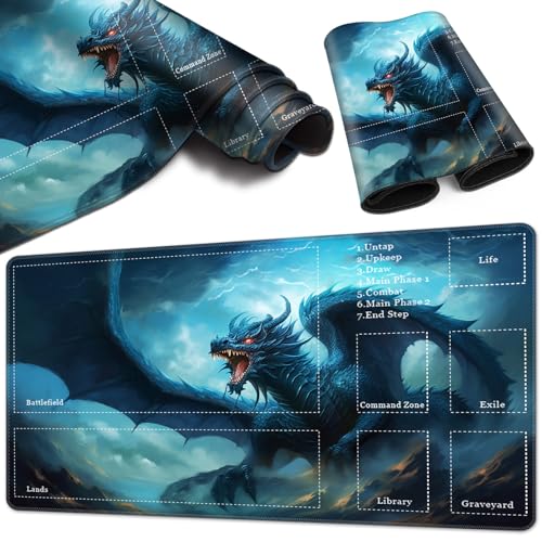 Magic Card Game Playmat 61 x 35,6 cm, genähte Kanten, TCG-Spielmatte mit Zonen, rutschfeste Gummi-Rückseite, Sammelkartenspiel, Brettspiel-Matte, blauer Drache Magic Card Game Playmat 61 x 35,6 cm, genähte Kanten, TCG-Spielmatte mit Zonen, rutschfeste Gummi-Rückseite, Sammelkartenspiel, Brettspiel-Matte, blauer Drache von BVCLKJPOI