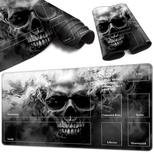 Magic Card Game Playmat 61 x 35,6 cm, genähte Kanten, TCG-Spielmatte mit Zonen, rutschfeste Gummi-Rückseite, Sammelkartenspiel, Brettspiel-Matte, dunkler Schädel Magic Card Game Playmat 61 x 35,6 cm, genähte Kanten, TCG-Spielmatte mit Zonen, rutschfeste Gummi-Rückseite, Sammelkartenspiel, Brettspiel-Matte, dunkler Schädel von BVCLKJPOI