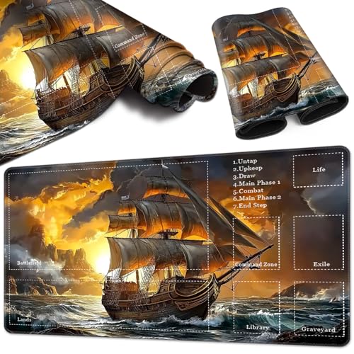 Magic Card Game Playmat 61 x 35,6 cm, genähte Kanten, TCG-Spielmatte mit Zonen, rutschfeste Gummi-Rückseite, Sammelkartenspiel, Brettspiel-Matte, dunkles Schiff Magic Card Game Playmat 61 x 35,6 cm, genähte Kanten, TCG-Spielmatte mit Zonen, rutschfeste Gummi-Rückseite, Sammelkartenspiel, Brettspiel-Matte, dunkles Schiff von BVCLKJPOI