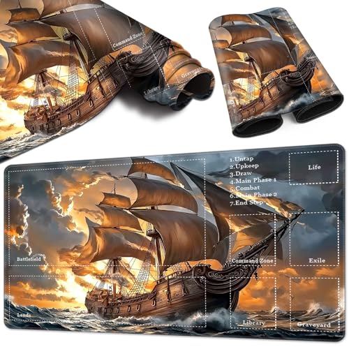 Magic Card Game Playmat 61 x 35,6 cm, genähte Kanten, TCG-Spielmatte mit Zonen, rutschfeste Gummi-Rückseite, Sammelkartenspiel, Brettspiel-Matte, dunkles Schiff Magic Card Game Playmat 61 x 35,6 cm, genähte Kanten, TCG-Spielmatte mit Zonen, rutschfeste Gummi-Rückseite, Sammelkartenspiel, Brettspiel-Matte, dunkles Schiff von BVCLKJPOI